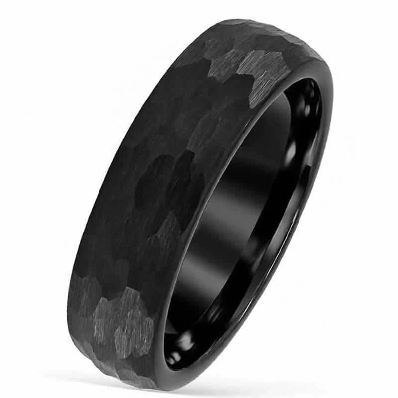 Buddha Stones Simple Hammered Texture Tungsten Steel Reliability Ring