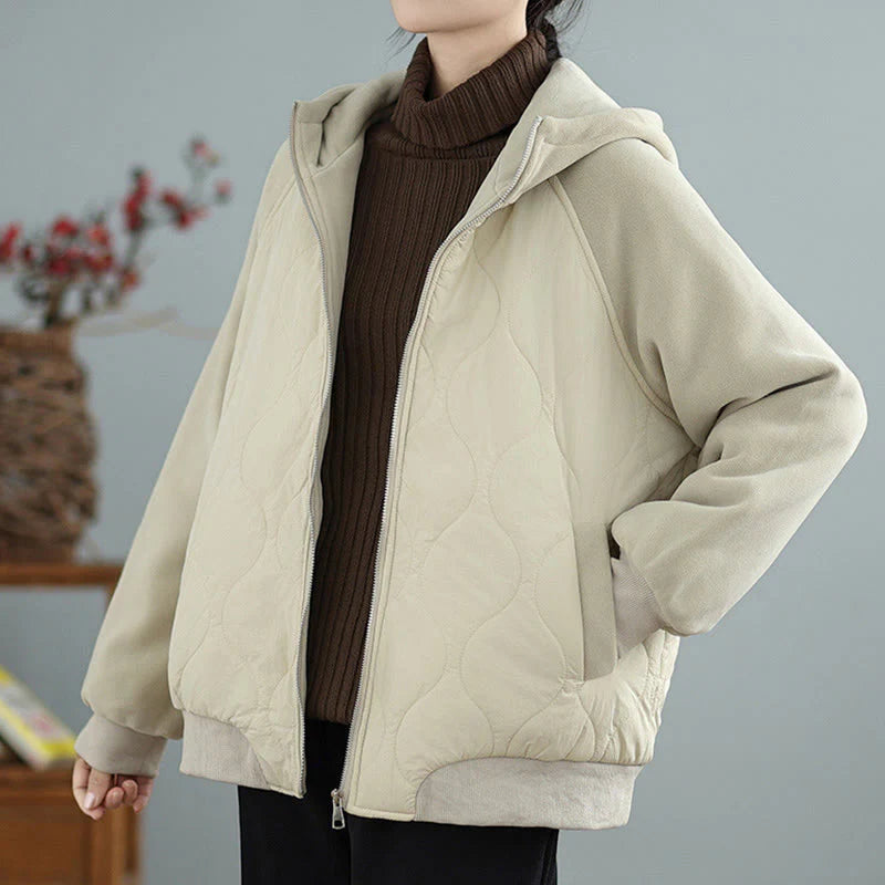 Buddha Stones Women's Long Sleeve Thickened Warm Hood Cotton Jacket With Pockets