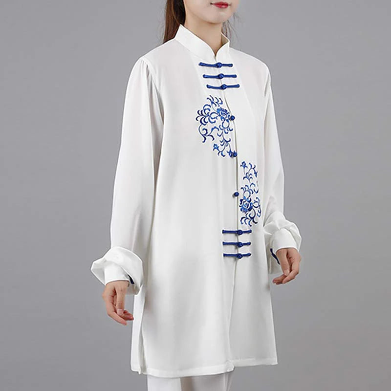 Buddha Stones Flower Embroidery Meditation Prayer Spiritual Zen Tai Chi Qigong Practice Unisex Clothing Set