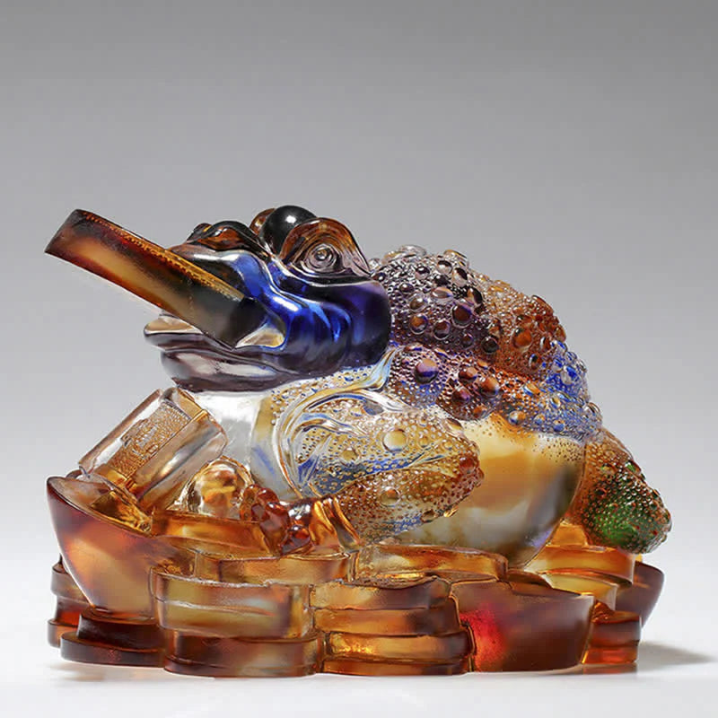 Buddha Stones Feng Shui Frog Handmade Liuli Crystal Art Piece Wealth Home Office Decoration