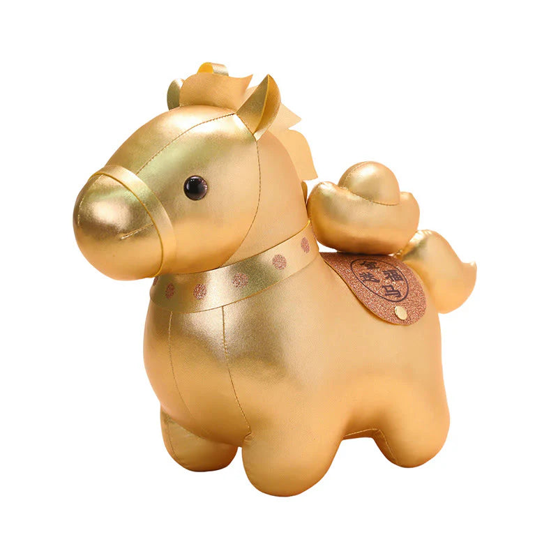 Buddha Stones Year Of The Horse Gold Ingot Cute Pony Doll Prosperity Home Decoration