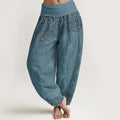 Buddha Stones Cotton Casual Flowers Compass Design Women's Elastic Waist Harem Pants