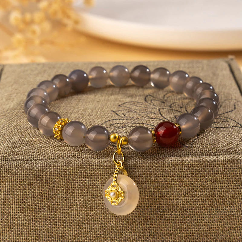 Buddha Stones Gray Agate Red Agate Chalcedony Balance Bracelet