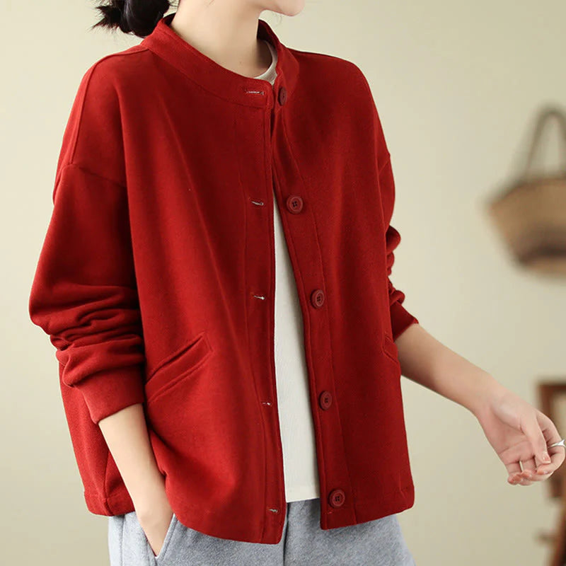 Buddha Stones Solid Color Women's Long Sleeve Jacket With Pockets