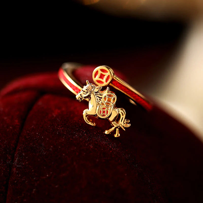 Buddha Stones Copper Red String Copper Coins Year Of The Horse Opening Balance Ring