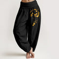 Buddha Stones Pure Cotton Brightly Colored Moon Flower Vine Pattern Women's Elastic Waist Harem Pants