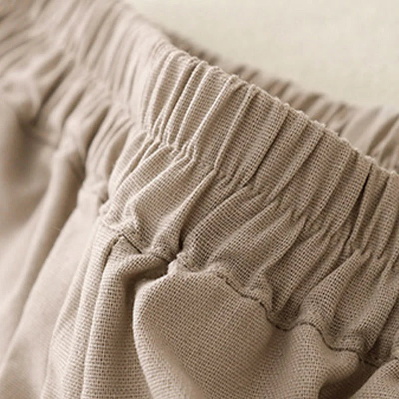 Buddha Stones Plain Color Lace Stitching Cotton Linen Women's Wide Leg Pants With Pockets