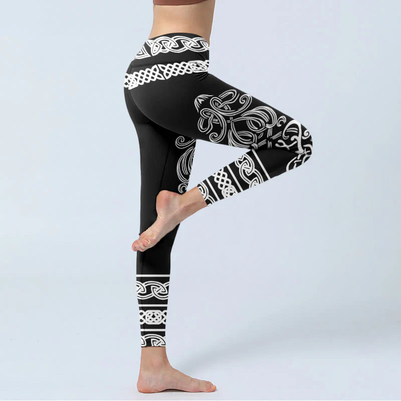 Buddha Stones Symmetrical Celtic Knot Pattern Print Gym Leggings Women's Yoga Pants
