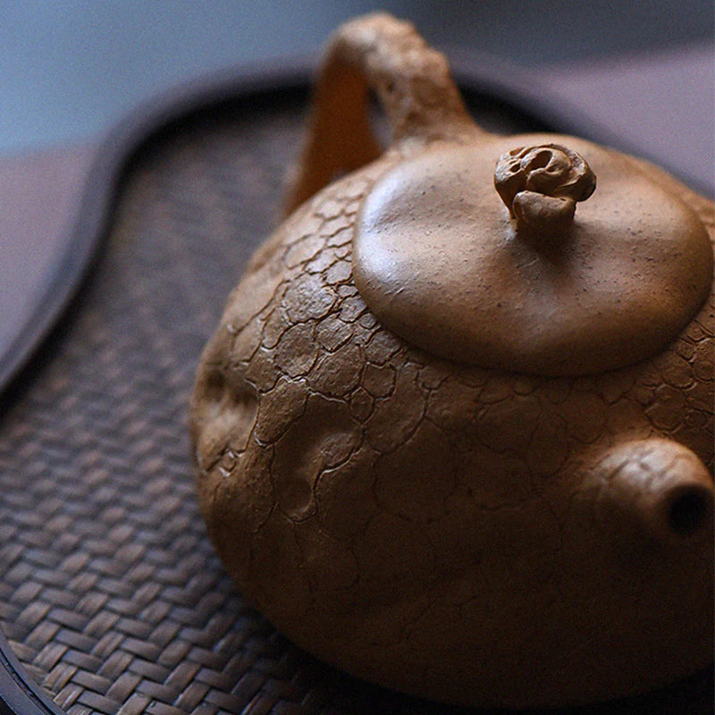 Buddha Stones Handmade Vintage Tree Texture Purple Clay Kung Fu Teapot 220ml