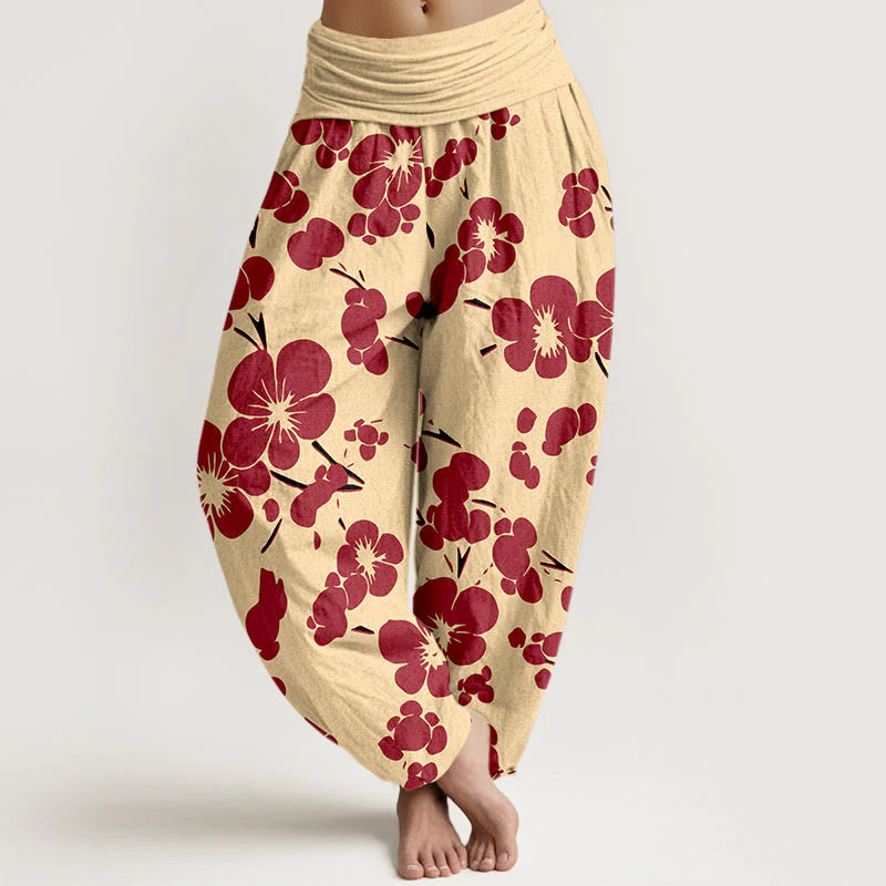 Buddha Stones Pure Cotton Blooming Floral Flowers Women's Elastic Waist Harem Pants