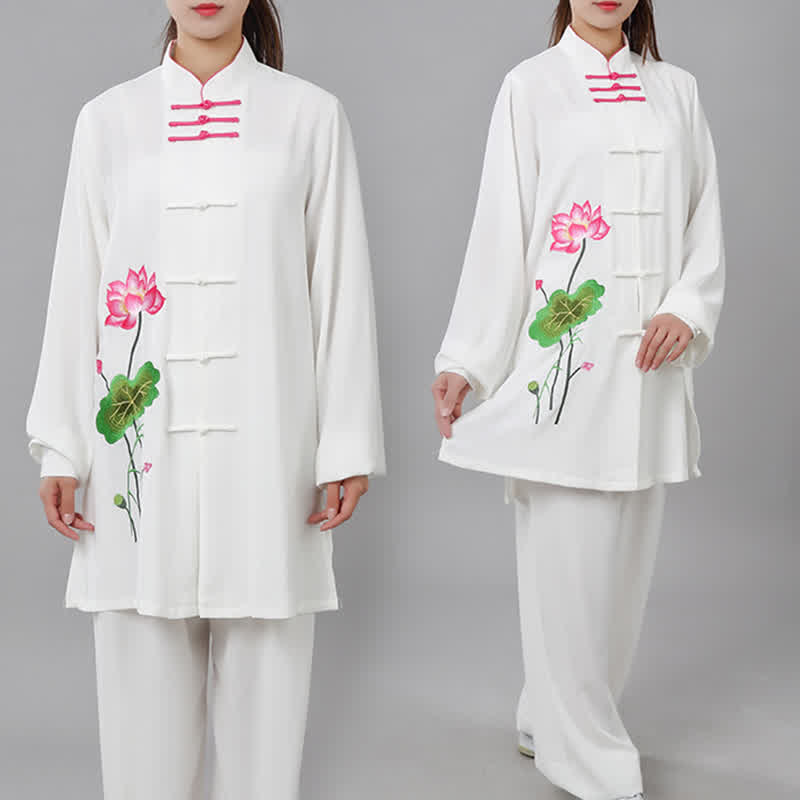 Buddha Stones Lotus Flower Leaf Pattern Tai Chi Meditation Prayer Spiritual Zen Practice Clothing Women's Set