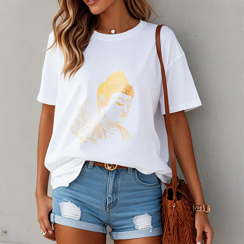 Buddha Stones Golden Leaves Meditation Buddha Tee T-shirt