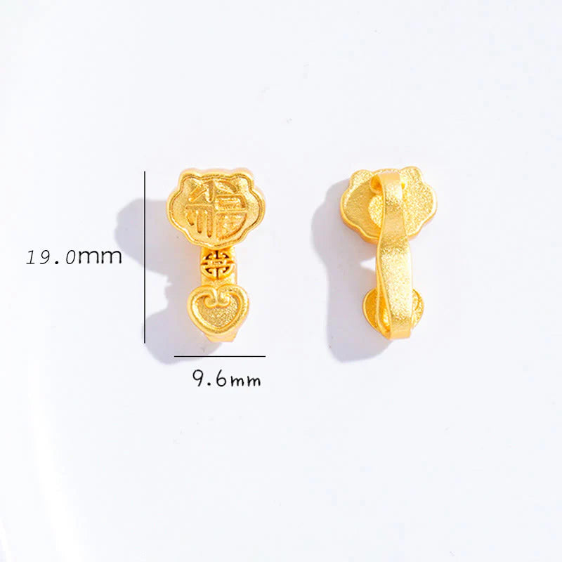 Buddha Stones Ruyi Handle Fu Character Copper Plated Gold Rope Adjustable Luck Bracelet