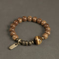 Buddha Stones Kuka Seed Tiger Eye Gold Sheen Obsidian Brass Copper Wealth Luck Bracelet