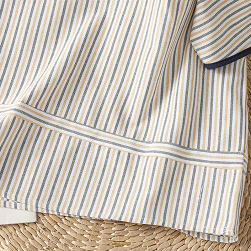 Buddha Stones Pullover Stripes Crew Neck Design Women's Cotton Short Sleeves Shirt