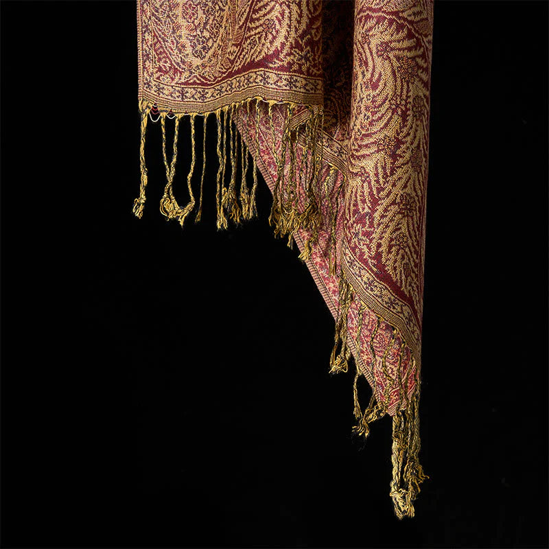 Buddha Stones Spring Long Leaves Flowers Pattern Tassel Soft Scarf Shawl