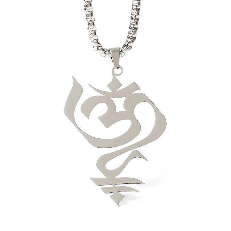 Buddha Stones Vintage OM Symbol geometry Design Stainless Steel Connection Necklace Pendant