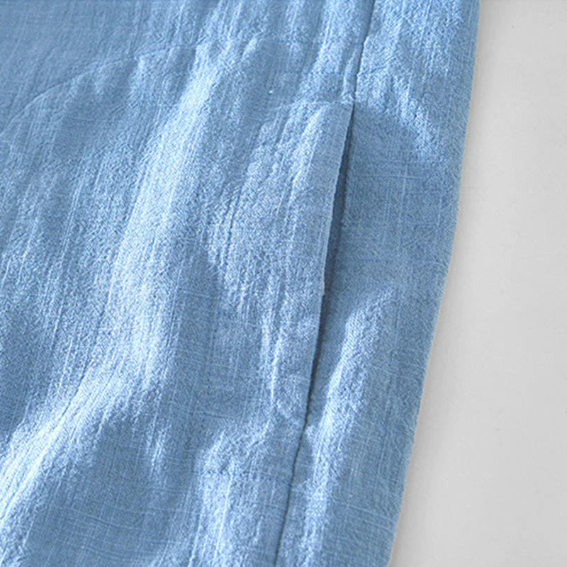 Buddha Stones Commute Plain Simple Buttons Design Men's Long Sleeve Ramie Linen Jacket With Pockets