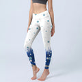 Buddha Stones White Flowers Grass Leaves Pattern Print Gym Leggings Women's Yoga Pants