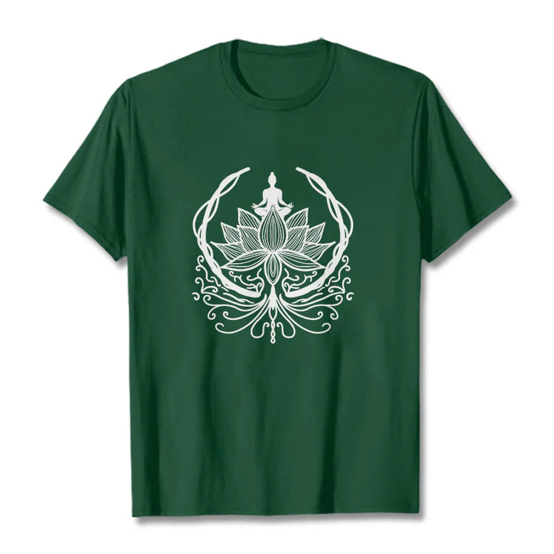 Buddha Stones Meditation Buddha Seated Inside A Lotus Flower Tee T-shirt