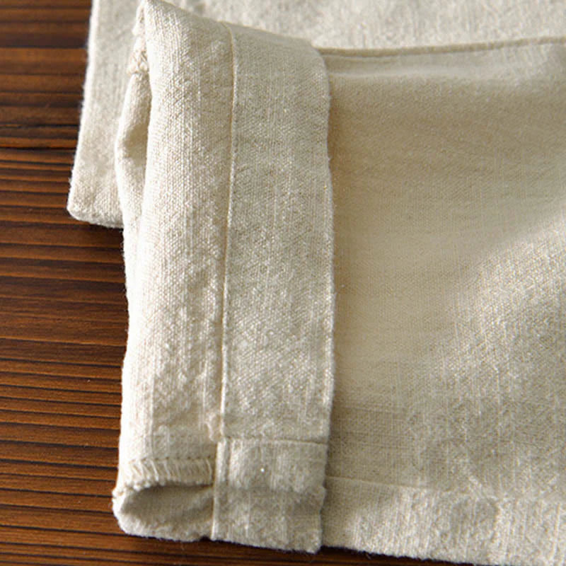 Buddha Stones Casual Solid Color Simple Design Drawstring Ramie Linen Men's Pants With Pockets