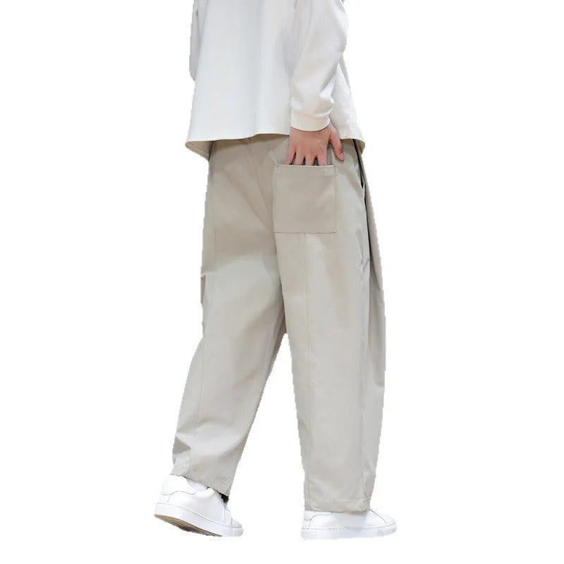 Buddha Stones Fall Solid Color Straight Leg Design Men's Harem Pants With Pockets
