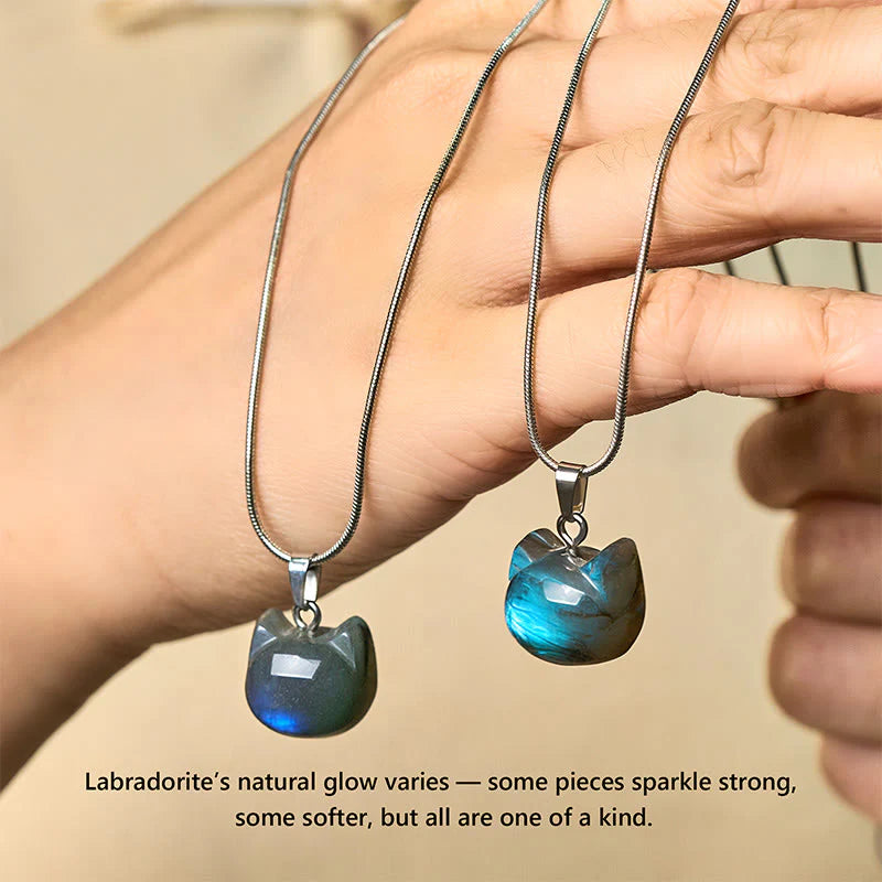 Buddha Stones Natural Cat Pattern Labradorite Healing Necklace Pendant