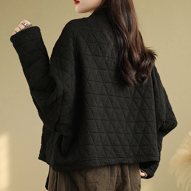 Buddha Stones Women's Buttons Long Sleeve Thickened Cotton Jacket With Pockets
