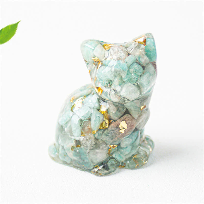 Buddha Stones Sitting Cat  Resin Gravel Pink Crystal Citrine White Crystal Lapis Lazuli Soothing Desktop Decoration