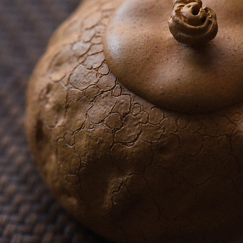 Buddha Stones Handmade Vintage Tree Texture Purple Clay Kung Fu Teapot 220ml