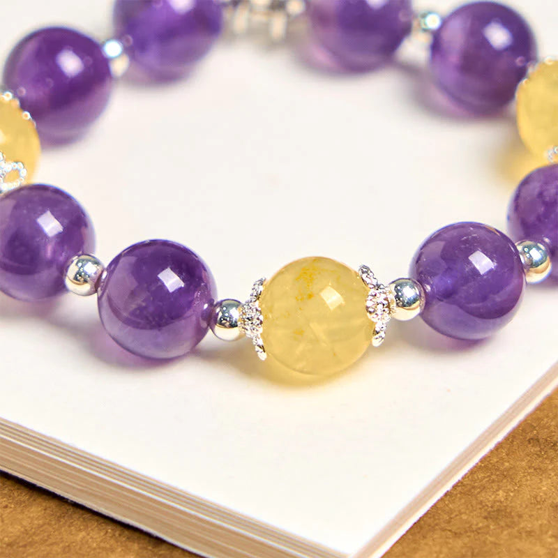 Buddha Stones Natural Amethyst Citrine Positive Key Chain Bag Hanging Decoration