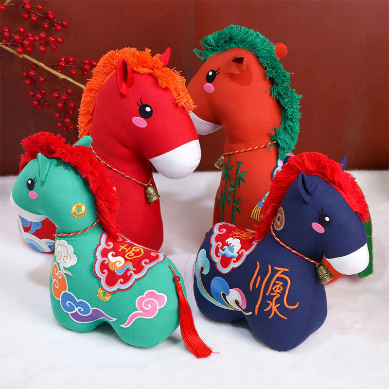 Buddha Stones Year of the Horse Copper Red String Fu Character Embroidery Prosperity Home Decoration