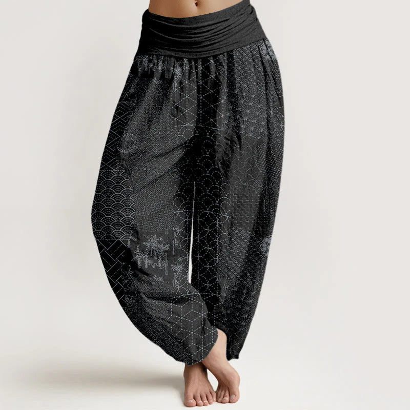 Buddha Stones Geometric Pattern Women's Elastic Waist Harem Pure Cotton Printed Pants