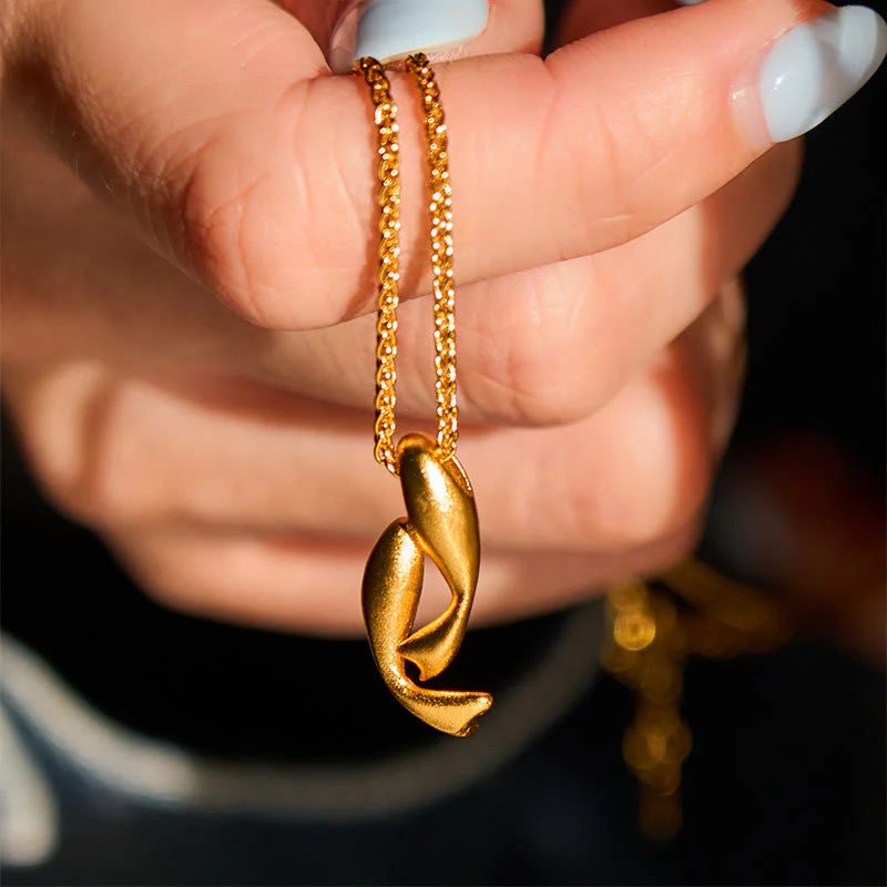 Buddha Stones Double Koi Fish 24k Gold Plated Brass Chain Wealth Necklace Pendant