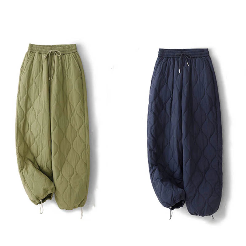 Buddha Stones Women's Plain Elastic Cuff Design Drawstring Thermal Thickened Pants With Pockets