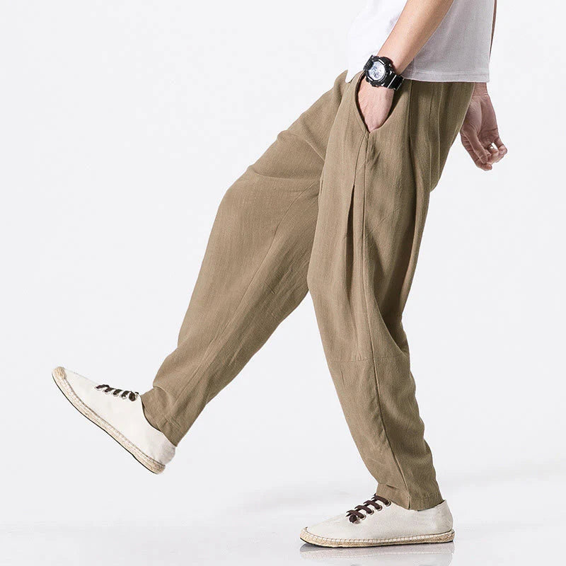 Buddha Stones Drawstring Elastic Waist Ankle-Length Men's Polyester Pants With Pockets