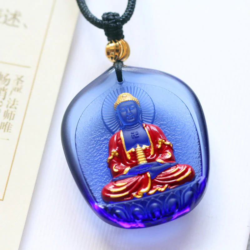 Buddha Stones Tibet Medicine Buddha Liuli Crystal Compassion Necklace Pendant (Extra 35% Off | USE CODE: FS35)