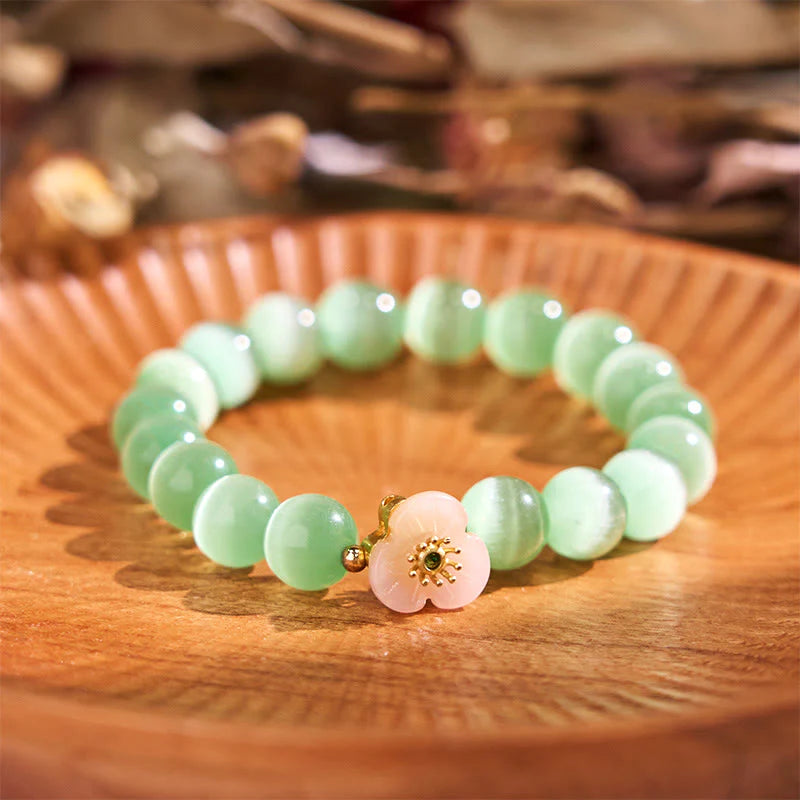 Buddha Stones Cat's Eye Chrysoberyl Flower Love Bracelet
