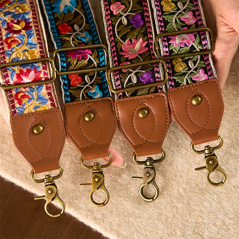Buddha Stones Bohemian Flower Vine Geometric Embroidery Adjustable Handbags Crossbody Shoulder Bag Purse Straps Replacement
