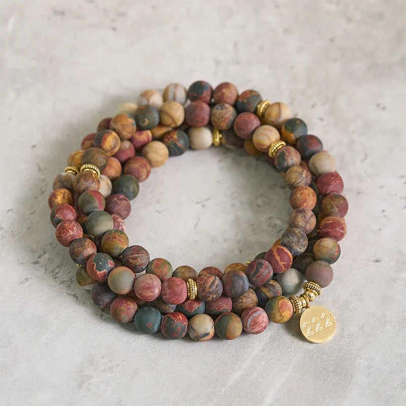 Buddha Stones 222 Angel Number 108 Mala Beads Picasso Jasper Stone Energy Mala