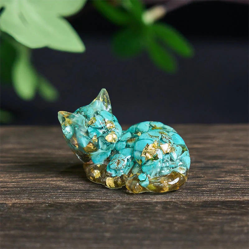 Buddha Stones Crystal Chip Epoxy Resin Small Cat Positive Decoration