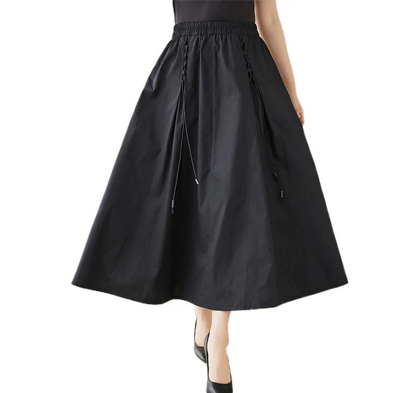 Buddha Stones Summer Casual Pure Color Pleated Design Women's Cotton Skirt