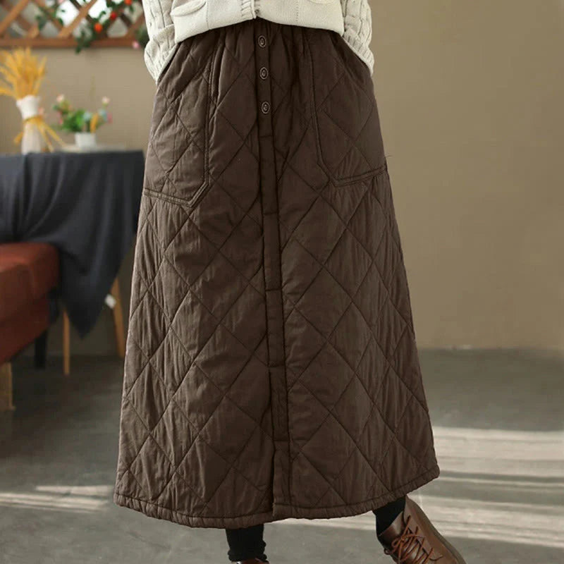 Buddha Stones Women's Plain Cotton Padded Thermal 7-8 Length Skirt With Pockets