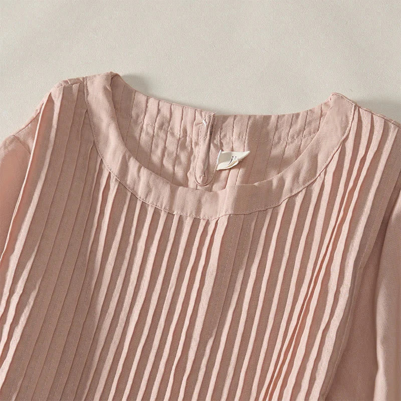 Buddha Stones Summer Pintuck A Line Knee Length Women's Short Sleeve Dress With Tie Waist Bow