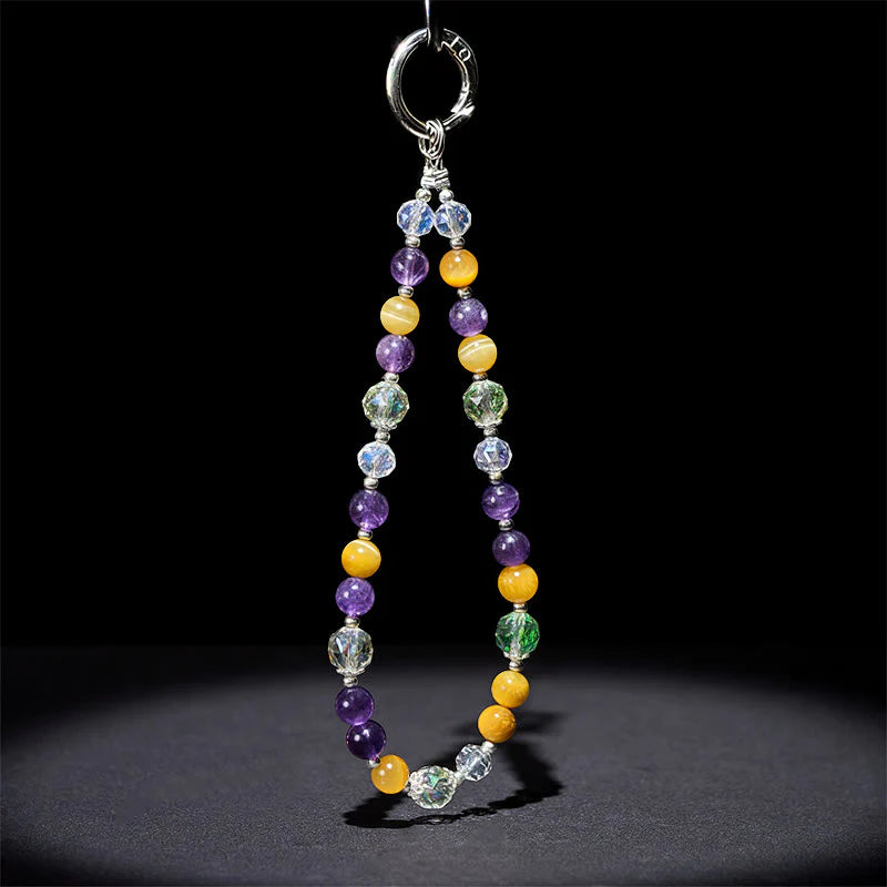 Buddha Stones Amethyst Golden Tiger Eye Beaded Balance Key Chain Phone Hanging Decoration