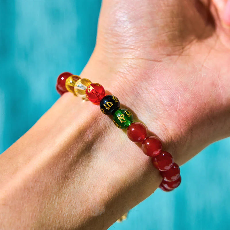 Buddha Stones Red Agate Om Mani Padme Hum Five Directions Gods of Wealth Zircon Cyclone Charm Self-acceptance Bracelet