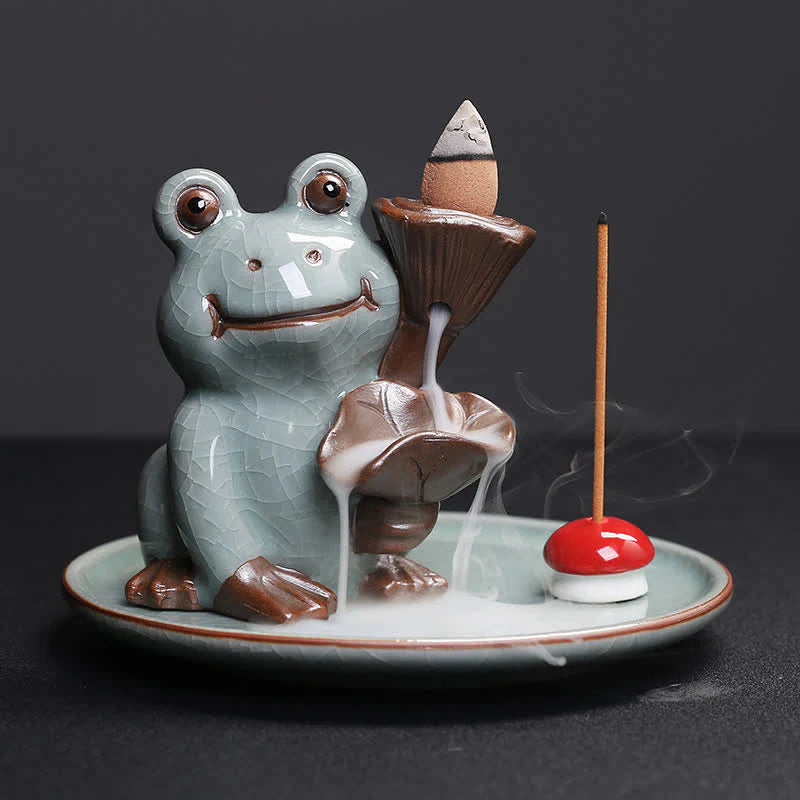 Buddha Stones Meditation Frog Ceramic Lotus Healing Incense Burner