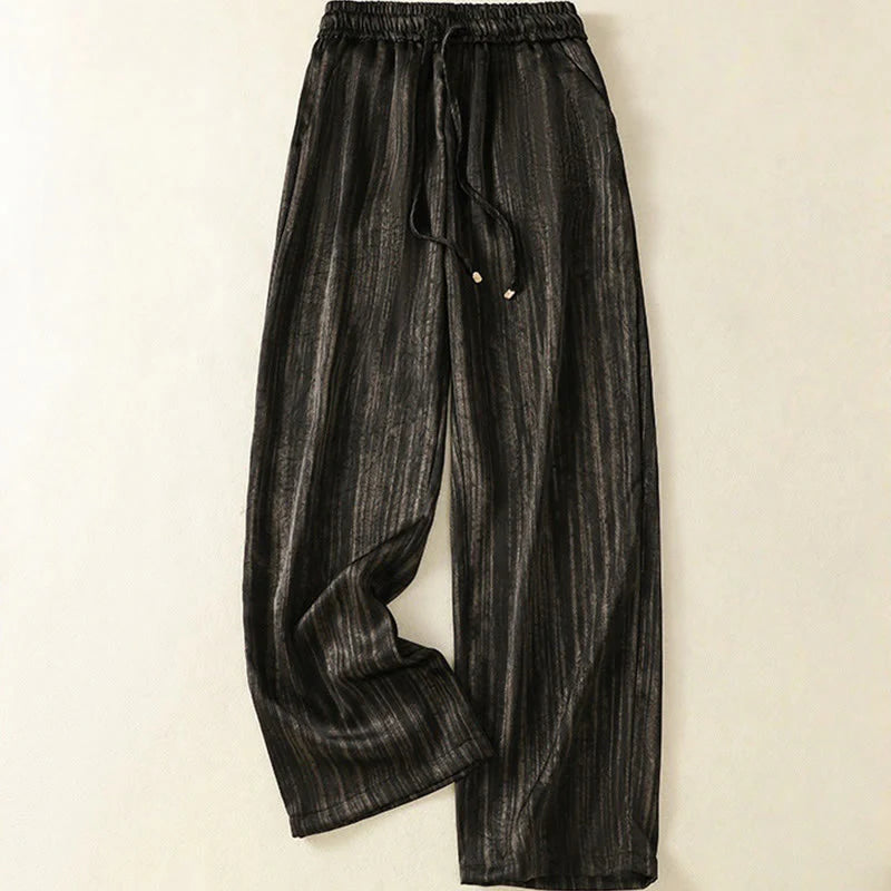 Buddha Stones Artistic Casual Vertical Lines Pattern Drawstring Ankle-length Women's Pants With Pockets