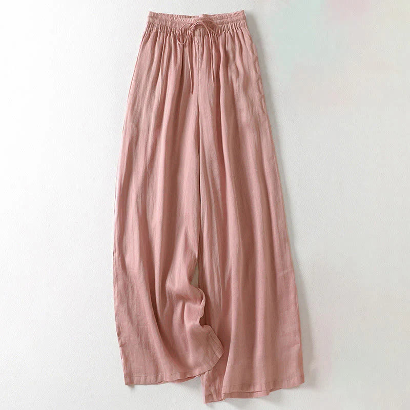Buddha Stones Solid Color Lace-up Women's Wide Leg Pants