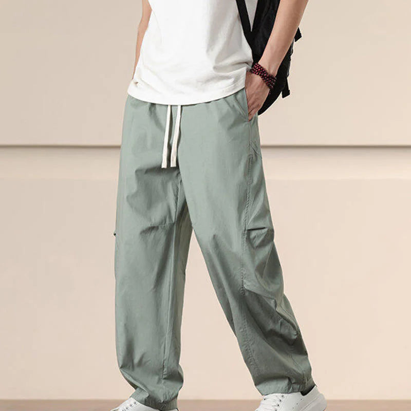 Buddha Stones Commute Spring Solid Color Drawstring Men's Harem Pants With Pockets